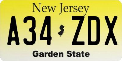 NJ license plate A34ZDX
