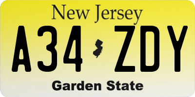 NJ license plate A34ZDY