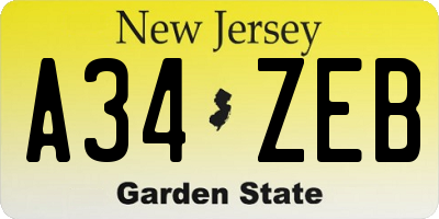 NJ license plate A34ZEB