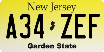NJ license plate A34ZEF