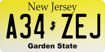 NJ license plate A34ZEJ