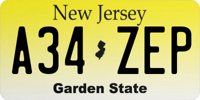 NJ license plate A34ZEP
