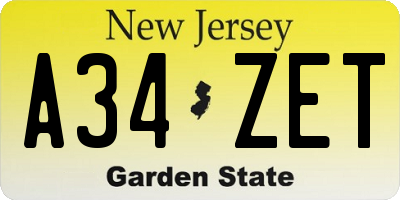 NJ license plate A34ZET