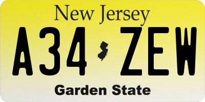 NJ license plate A34ZEW