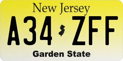 NJ license plate A34ZFF