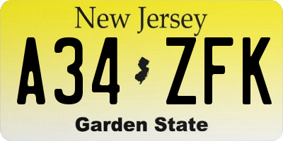NJ license plate A34ZFK