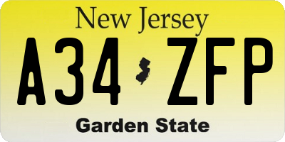 NJ license plate A34ZFP