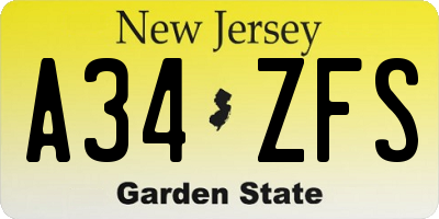 NJ license plate A34ZFS