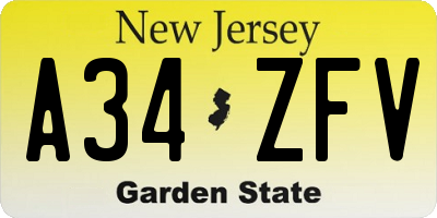 NJ license plate A34ZFV