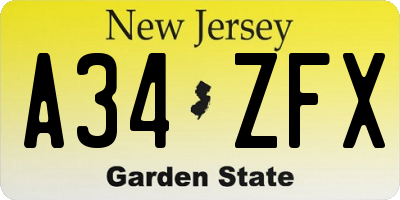 NJ license plate A34ZFX