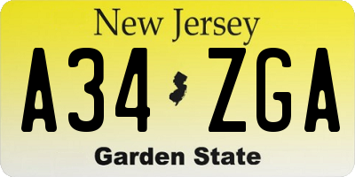NJ license plate A34ZGA