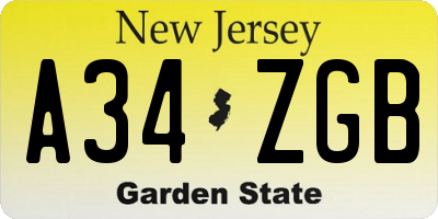 NJ license plate A34ZGB