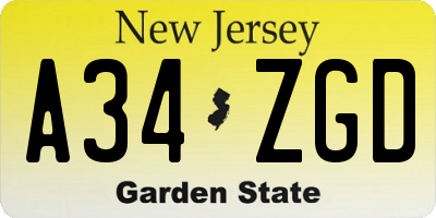 NJ license plate A34ZGD