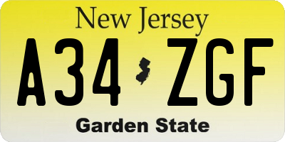 NJ license plate A34ZGF
