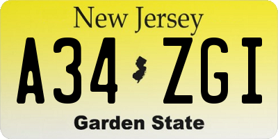 NJ license plate A34ZGI