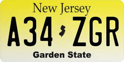 NJ license plate A34ZGR