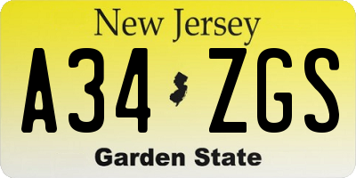 NJ license plate A34ZGS