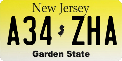 NJ license plate A34ZHA