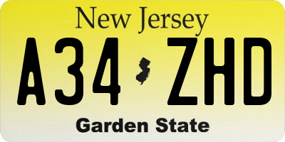 NJ license plate A34ZHD