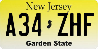 NJ license plate A34ZHF