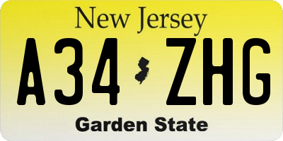 NJ license plate A34ZHG