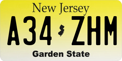 NJ license plate A34ZHM