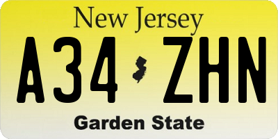 NJ license plate A34ZHN