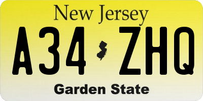 NJ license plate A34ZHQ