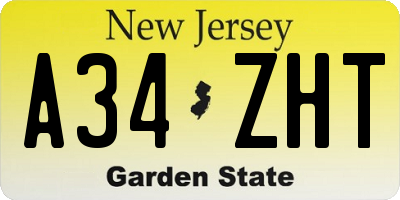 NJ license plate A34ZHT