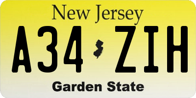 NJ license plate A34ZIH