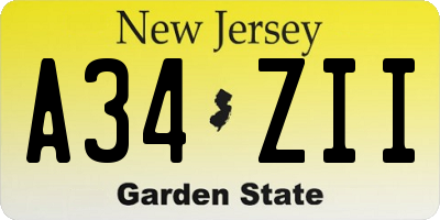 NJ license plate A34ZII