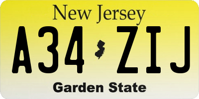 NJ license plate A34ZIJ