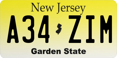 NJ license plate A34ZIM