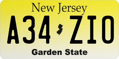 NJ license plate A34ZIO