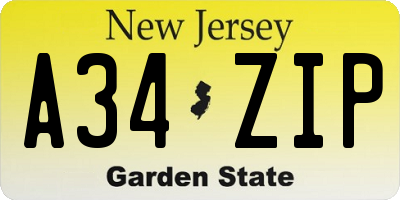 NJ license plate A34ZIP