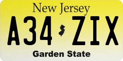 NJ license plate A34ZIX