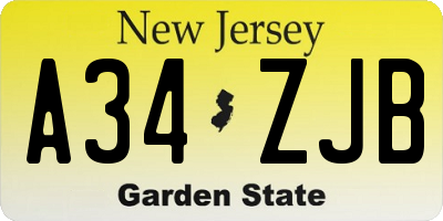 NJ license plate A34ZJB