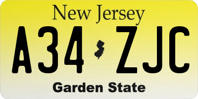 NJ license plate A34ZJC