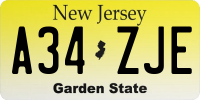 NJ license plate A34ZJE