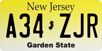 NJ license plate A34ZJR