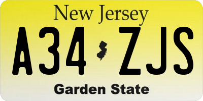 NJ license plate A34ZJS