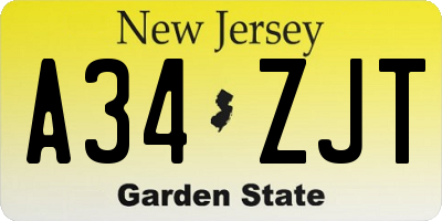 NJ license plate A34ZJT