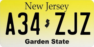 NJ license plate A34ZJZ