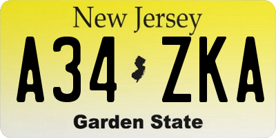 NJ license plate A34ZKA