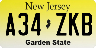 NJ license plate A34ZKB