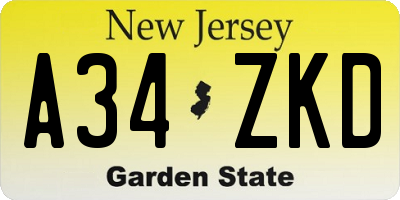 NJ license plate A34ZKD