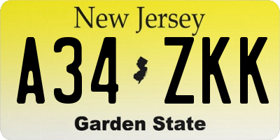 NJ license plate A34ZKK