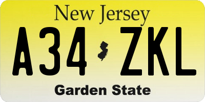 NJ license plate A34ZKL