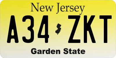 NJ license plate A34ZKT