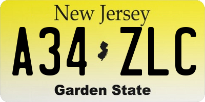 NJ license plate A34ZLC
